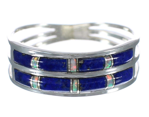 Southwest Lapis And Opal Inlay Genuine Sterling Silver Ring Size 5-3/4 WX60896